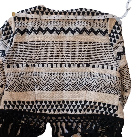 Abercrombie & Fitch Crop Tweed Fringe Black White Southwest Jacket Women's Sz S - Picture 12 of 16